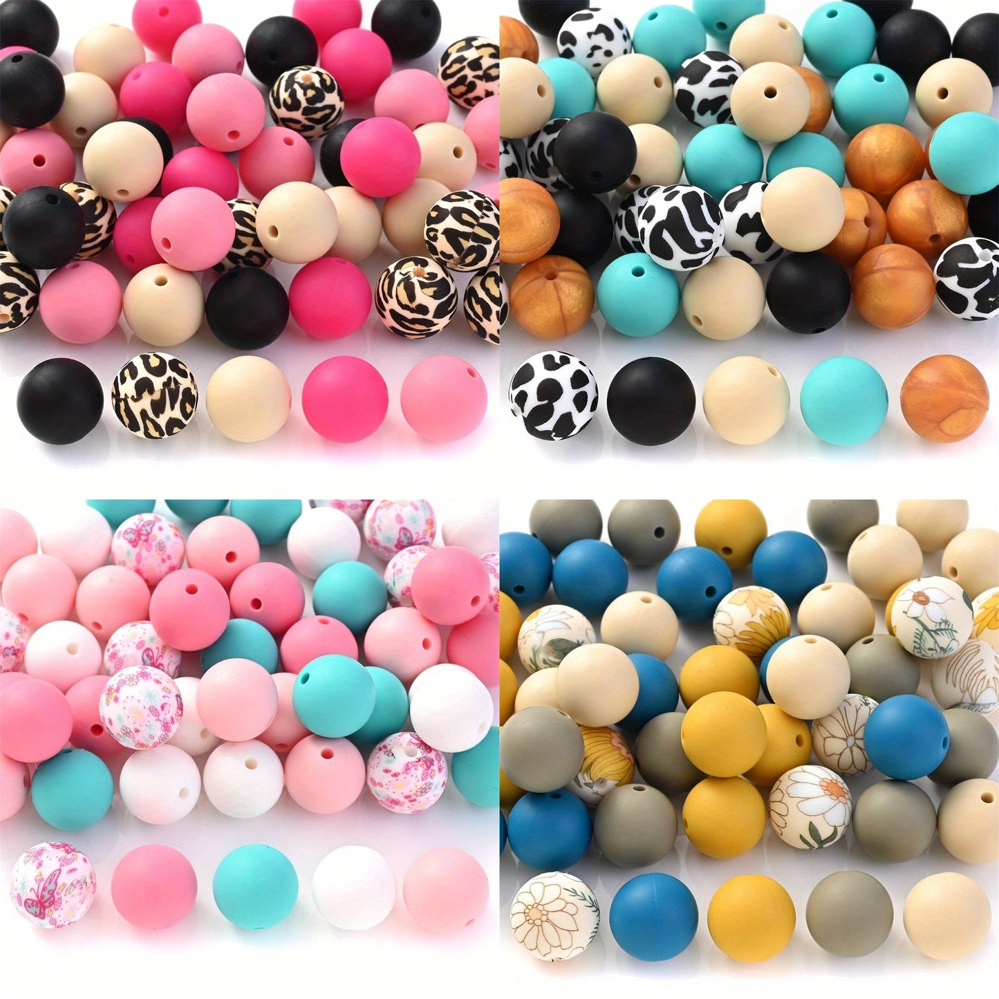 15mm Leopard Butterfly Sunflower Silicone Print Focal Beads