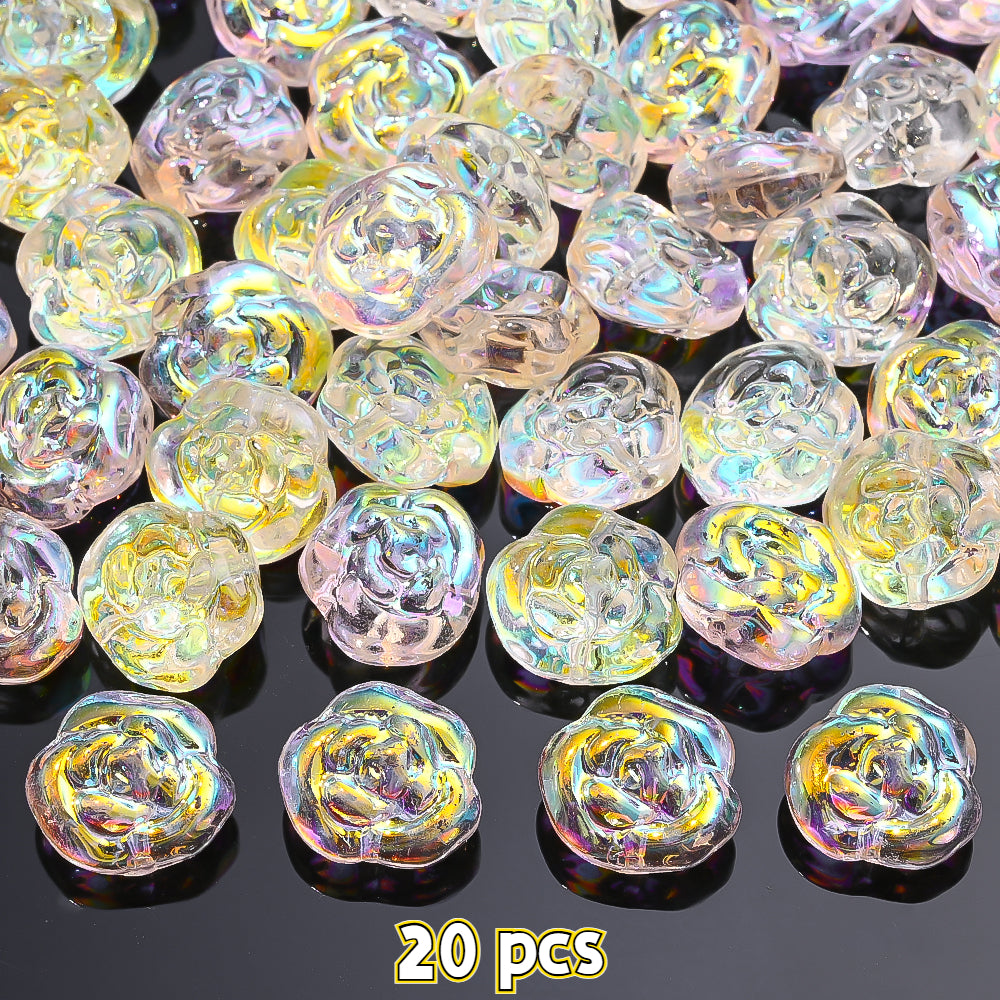 14x13mm Iridescent Rose Glass Beads