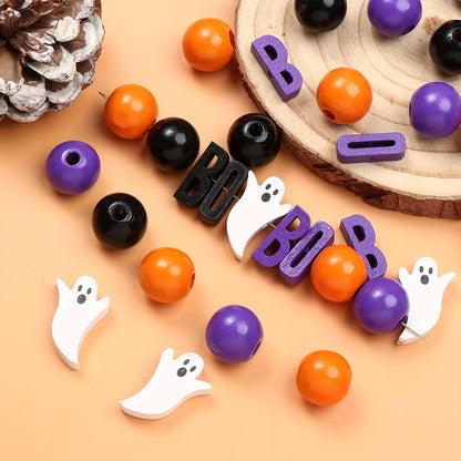 Halloween Wood Ghost Beads Set