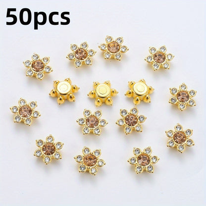 50pcs Six Petal Flower Rhinestone Acrylic Beads