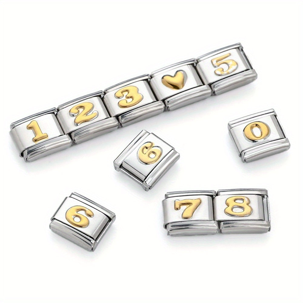 1pc 9x10mm Golden Stainless Steel Number Bead