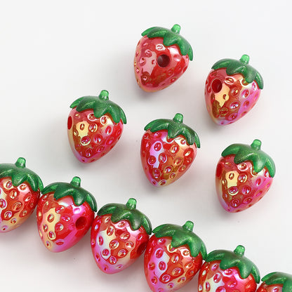 4pcs Shiny Red Strawberry Acrylic Fruit Beads