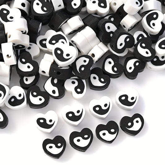 50pcs Heart Eight Diagrams Polymer Clay Beads