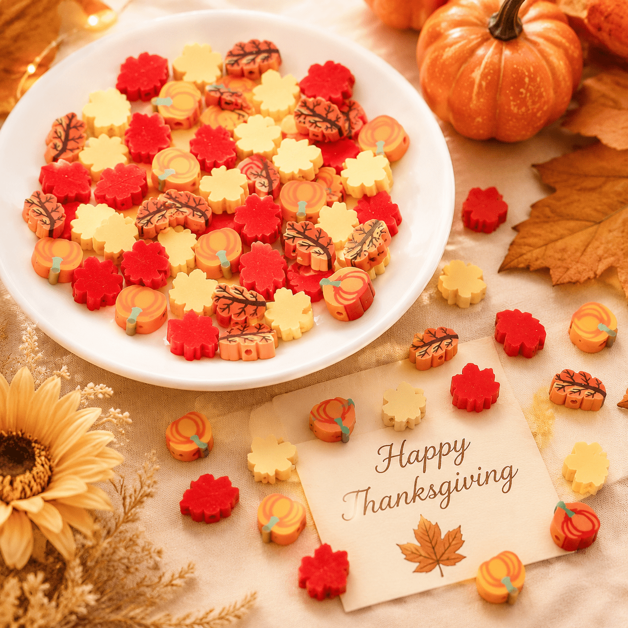 8–10mm Thanksgiving Fall Polymer Clay Spacer Beads, 50pcs