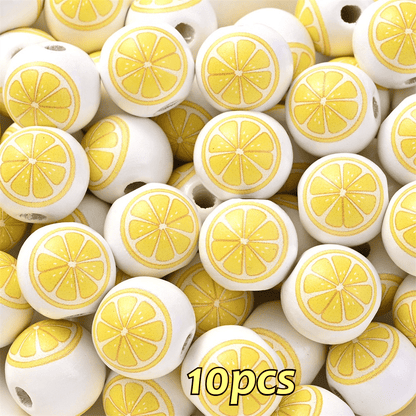 16mm Fruit-Themed Printed Wooden Beads, 10pcs