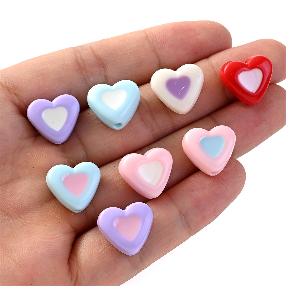 10pcs 13-17mm Romantic Double Heart Acrylic Beads