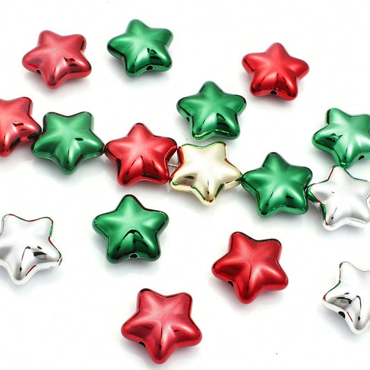 20mm Shiny Christmas Acrylic Star Charm Beads, 10pcs