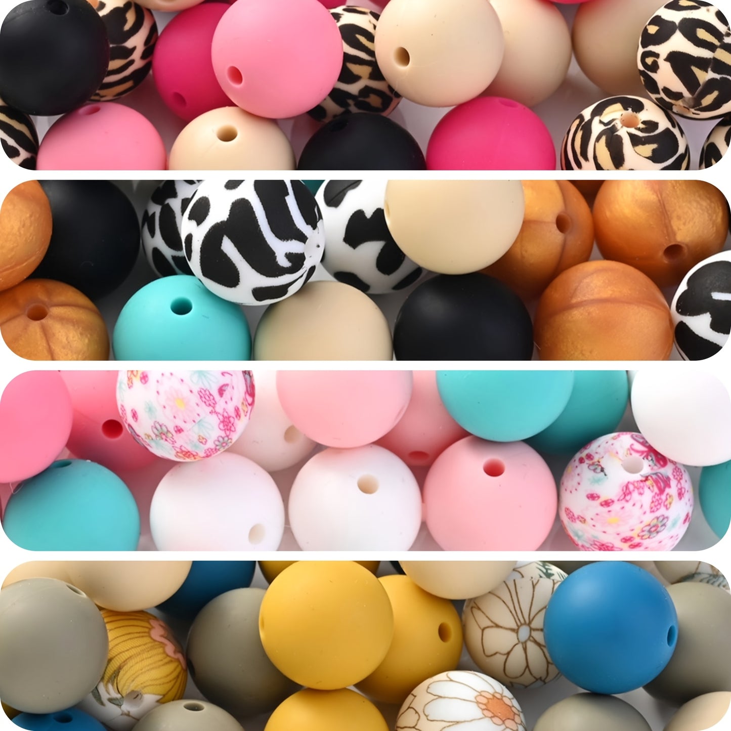 15mm Leopard Butterfly Sunflower Silicone Print Focal Beads