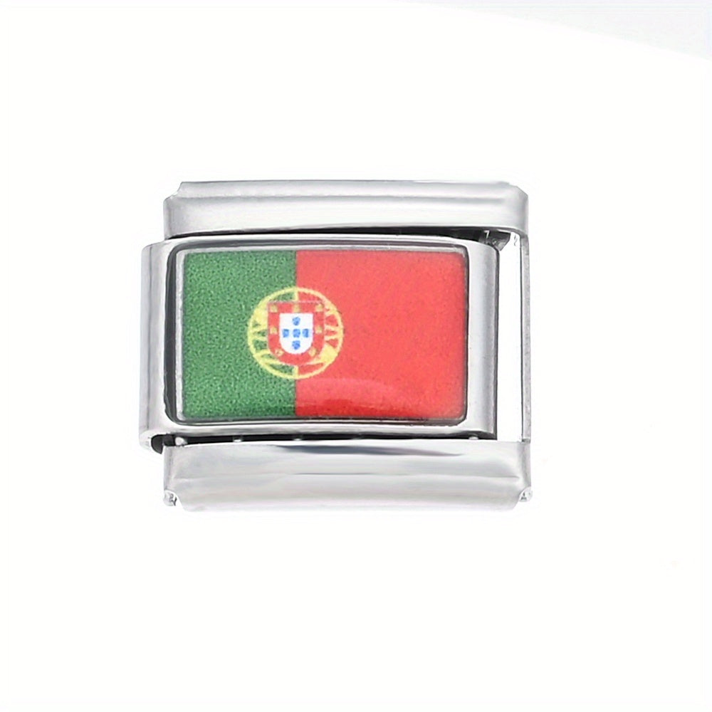 1pc 9x10mm Stainless Steel World Flag Module Charm Bead