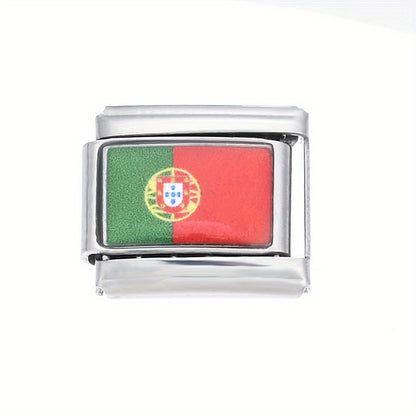 1pc 9x10mm Stainless Steel World Flag Module Charm Bead