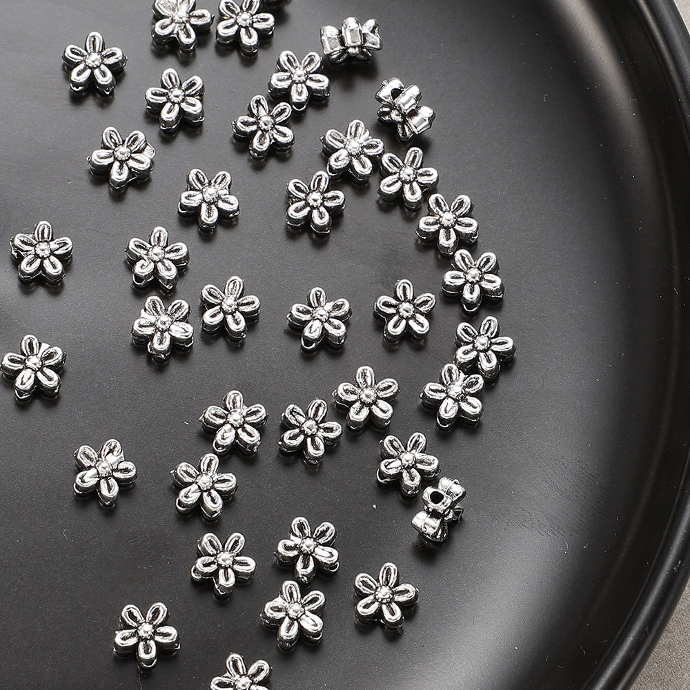50pcs Antique Silvery Flower Spacer Beads