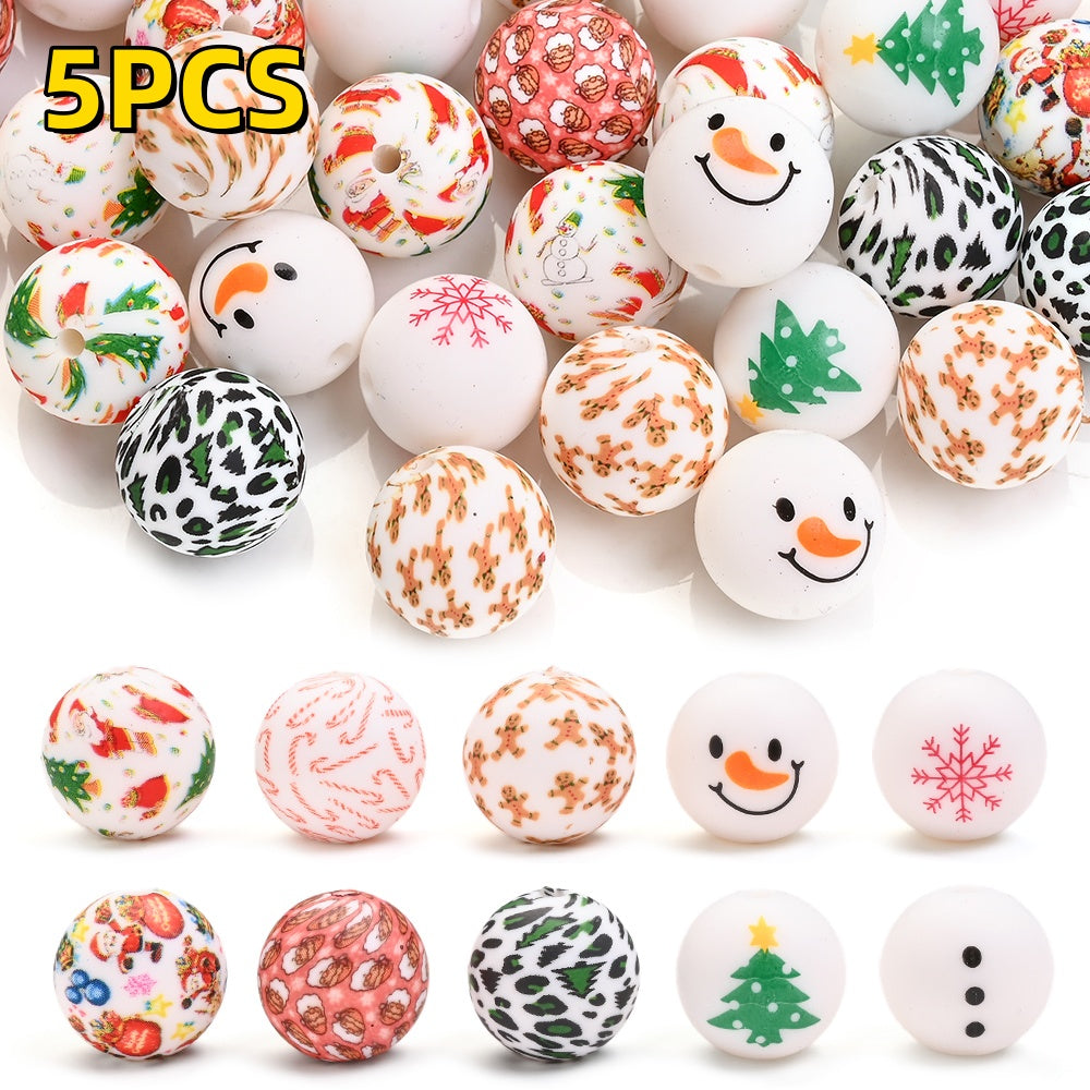 5pcs 15mm Christmas Silicone Round Beads