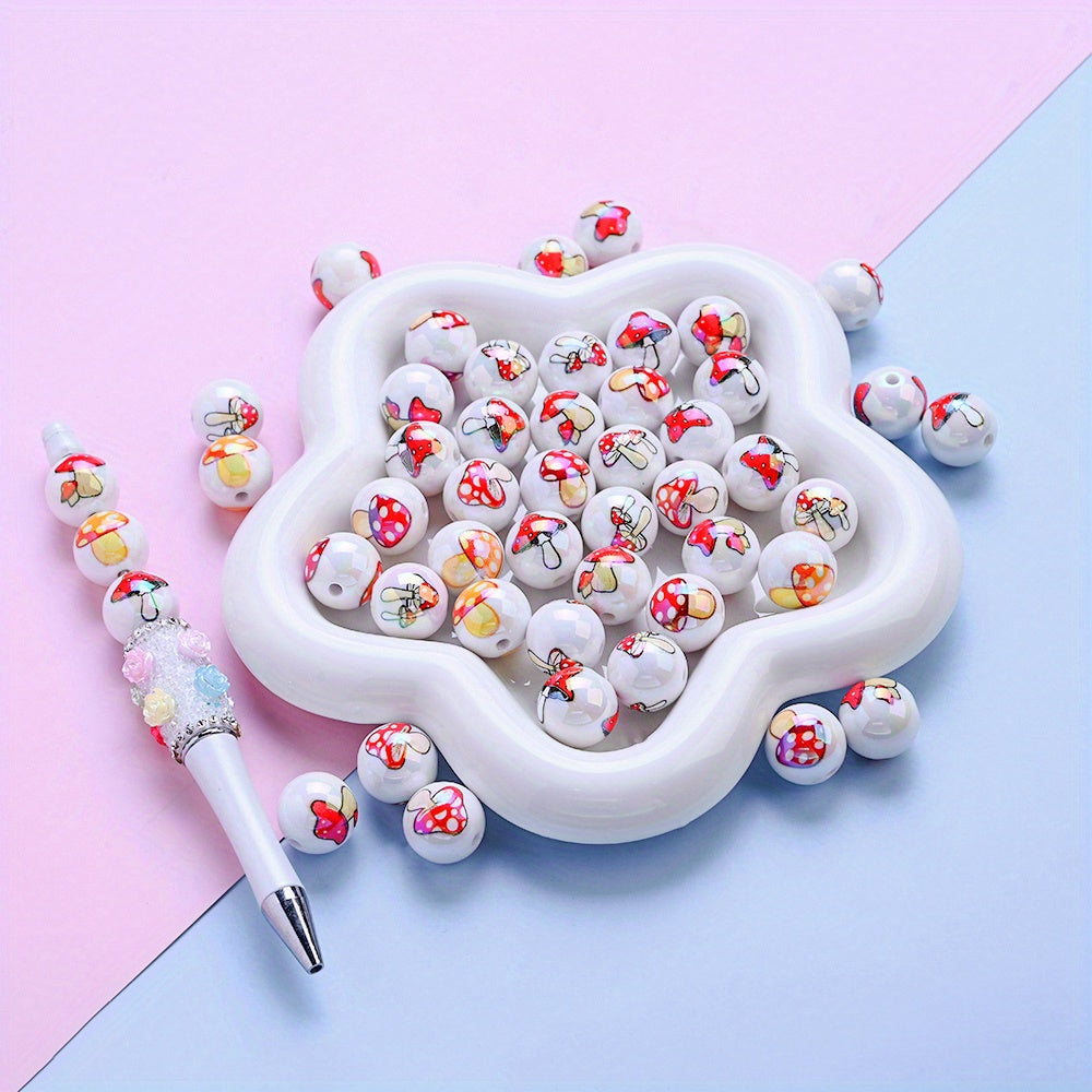10pcs 16mm Glossy Mushroom Print Beads