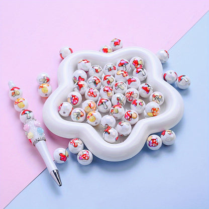 10pcs 16mm Glossy Mushroom Print Beads