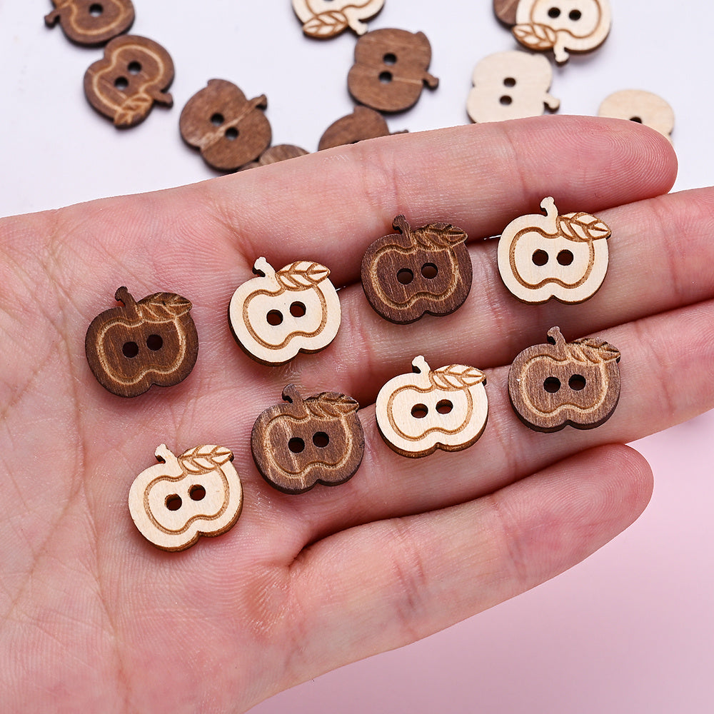 15x15mm Wooden Apple-Shaped Button Beads