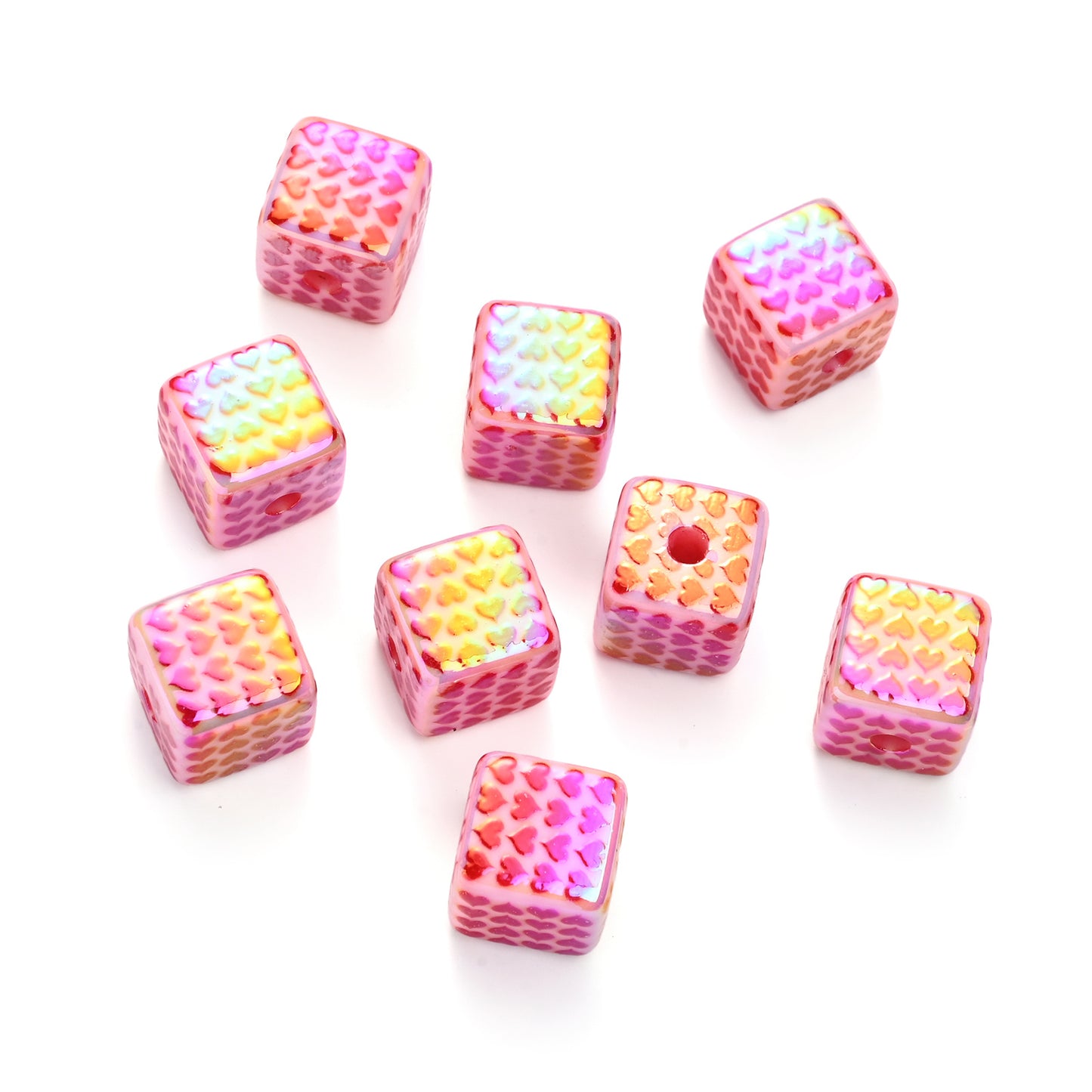 5pcs Red Love Square Heart Acrylic Beads