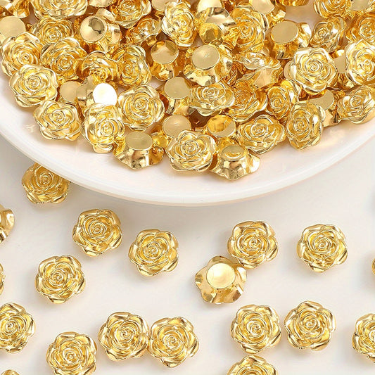 30pcs 12mm Golden Rose Resin Craft Beads