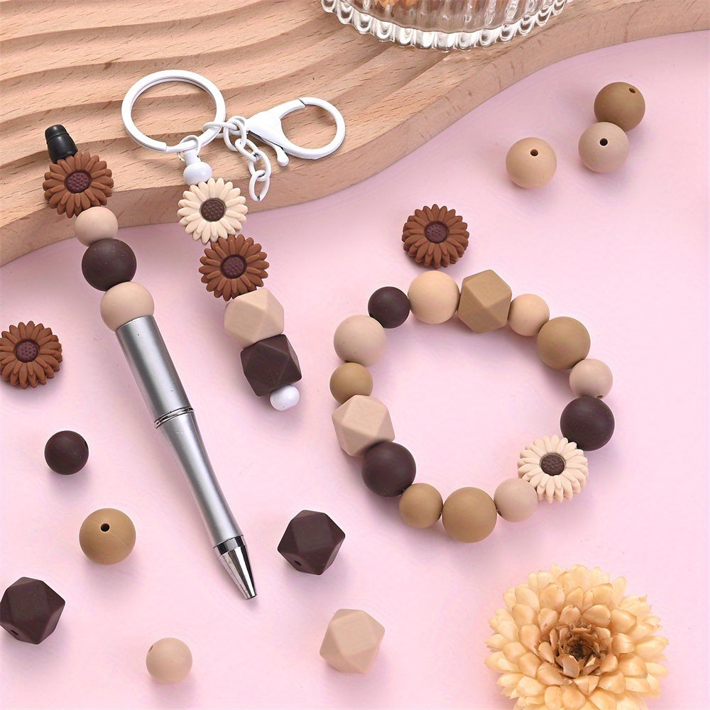 Sun Flower Silicone Beads with Elastic Rope