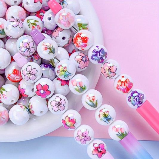 10pcs 16mm Glossy Floral Acrylic Beads