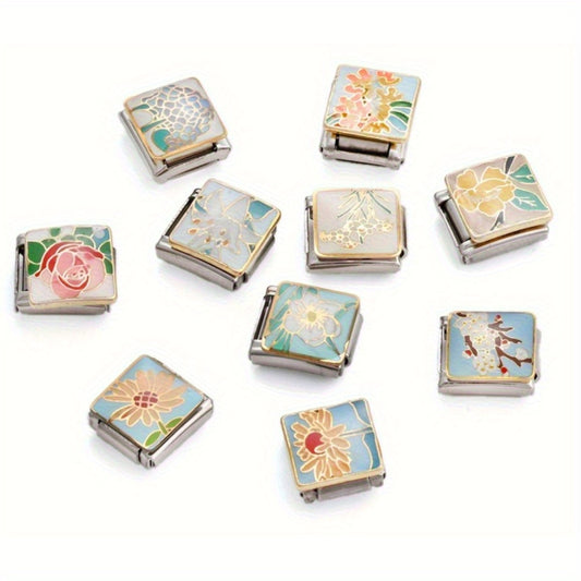 1pc 9x10mm Stainless Steel Landscape Painting Module Bead