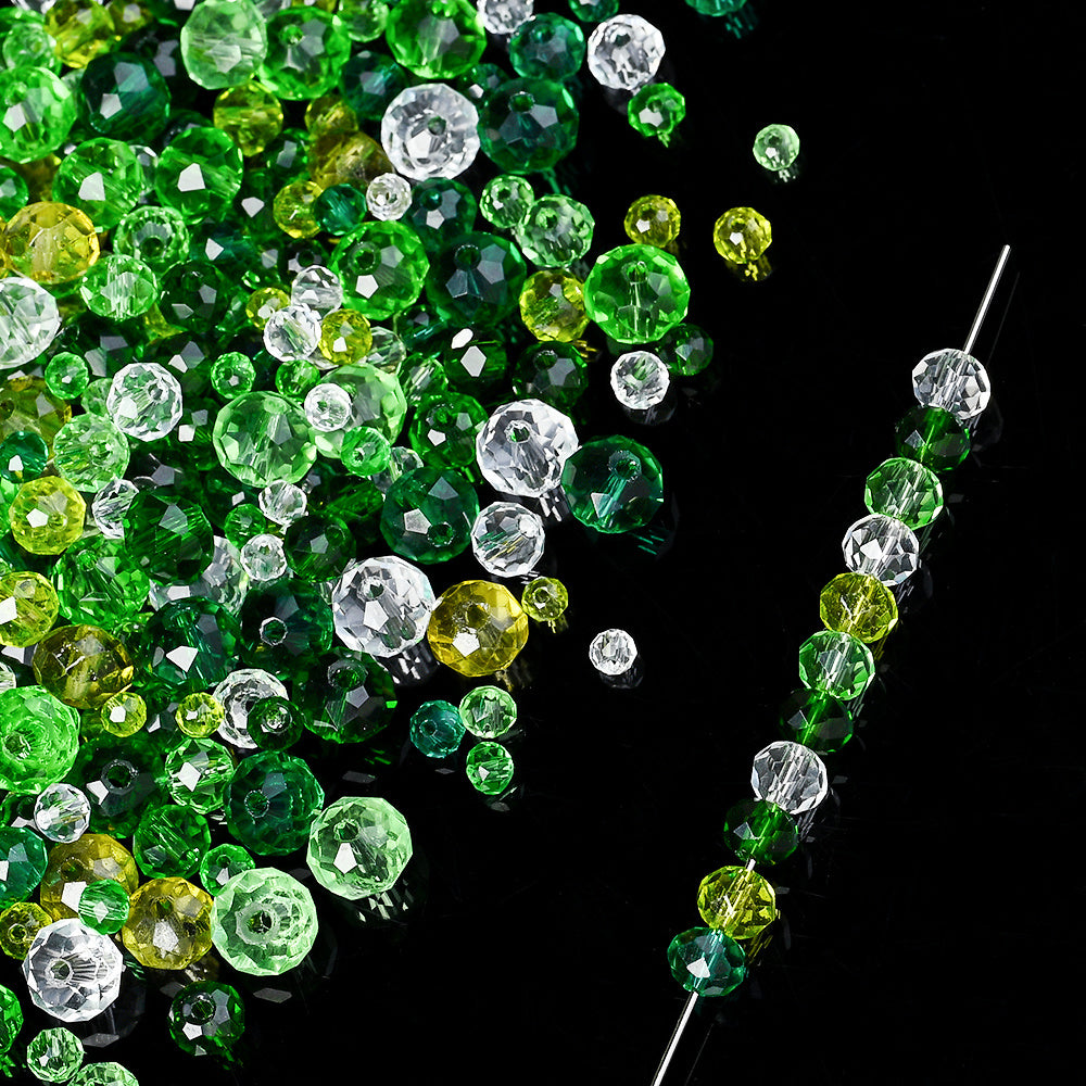 Green Faceted Glass Rondelle Beads