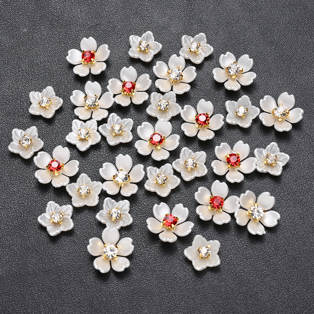 30pcs Beige Flower Flatback Petal Beads