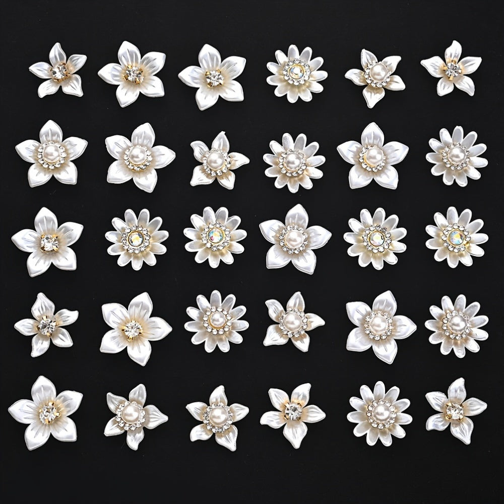 White Flower Rhinestone Flatback Beads