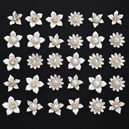 White Flower Rhinestone Flatback Beads