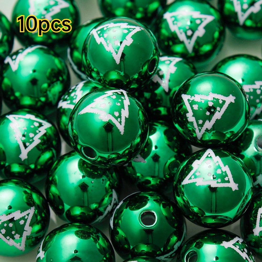 Golden Laser-Engraved Christmas Round Focal Beads, 10pcs