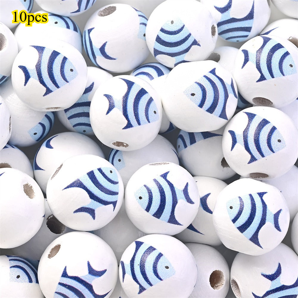 Marine-Themed Wooden Beads