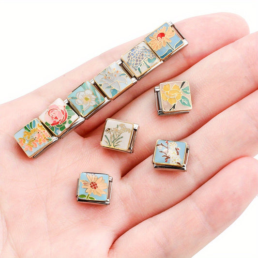 1pc 9x10mm Stainless Steel Landscape Painting Module Bead