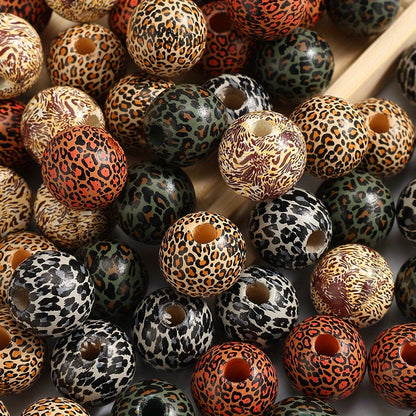 16mm Leopard Print Wooden Beads