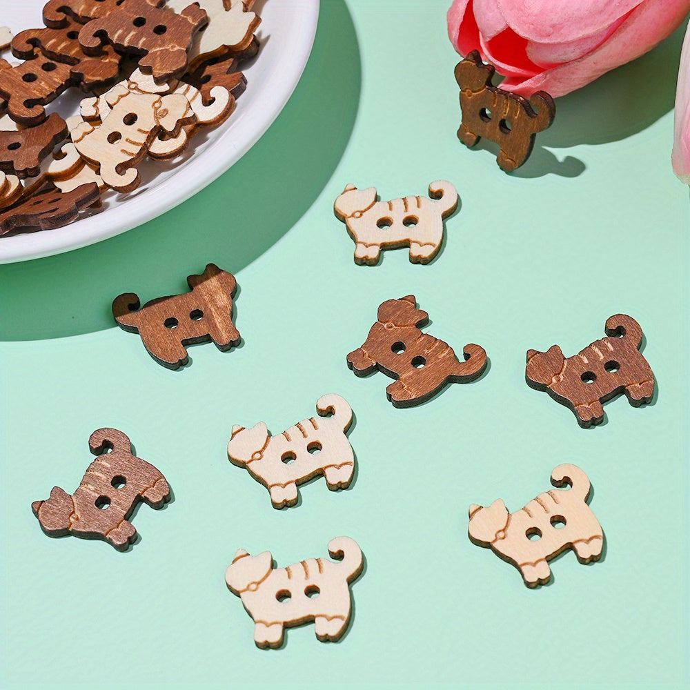 16.8x20.5mm Cat-Shaped Wooden Button Beads
