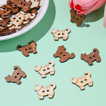 16.8x20.5mm Cat-Shaped Wooden Button Beads