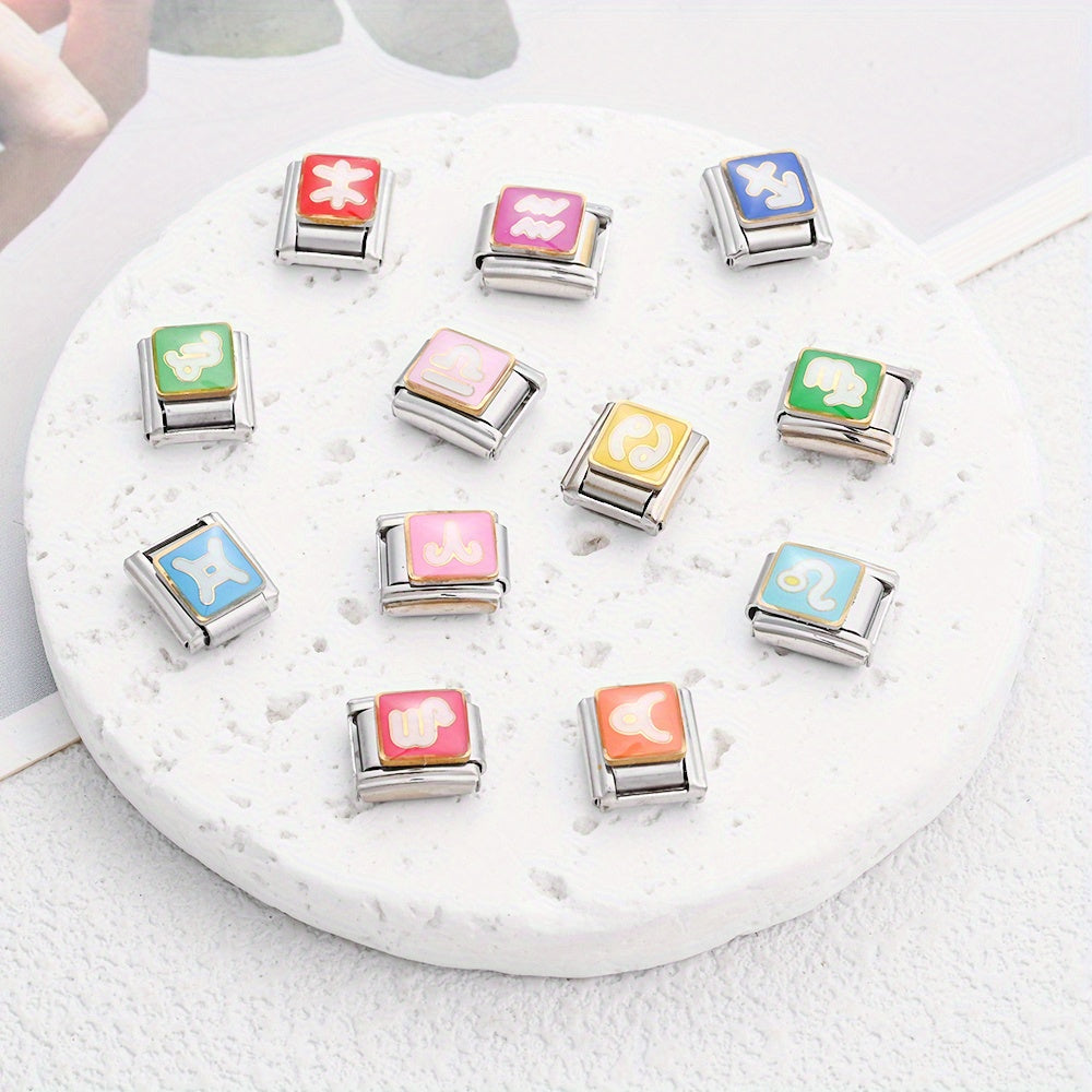 1pc 9x10mm Stainless Steel Zodiac Sign Module Bead