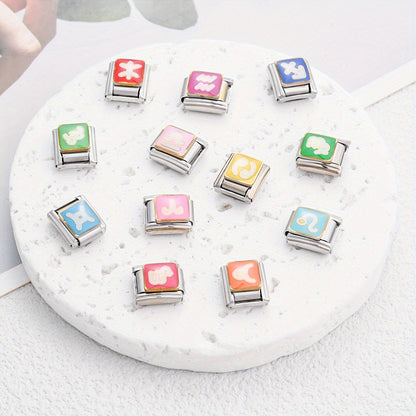 1pc 9x10mm Stainless Steel Zodiac Sign Module Bead