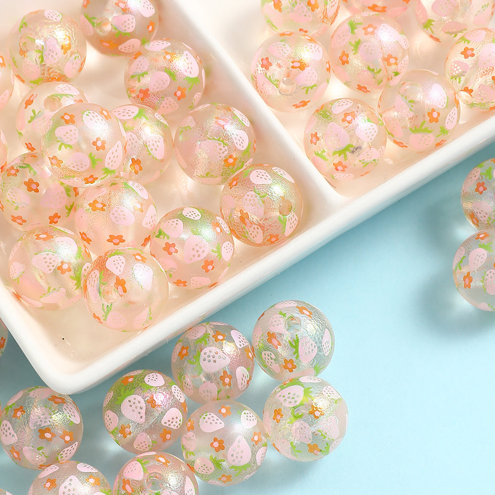 16mm Matte Resin Strawberry Print Beads