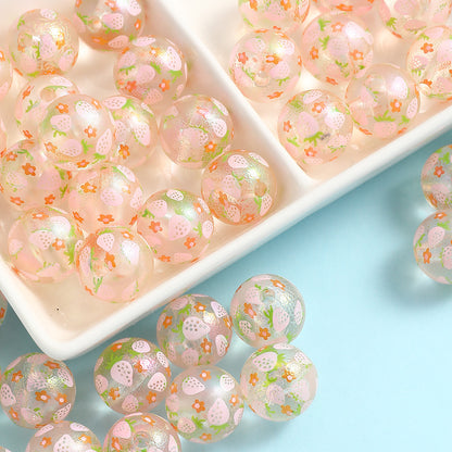 16mm Matte Resin Strawberry Print Beads