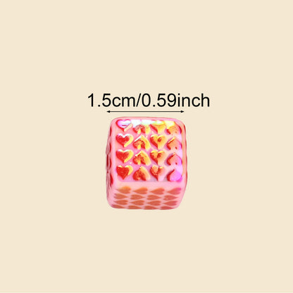 5pcs Red Love Square Heart Acrylic Beads