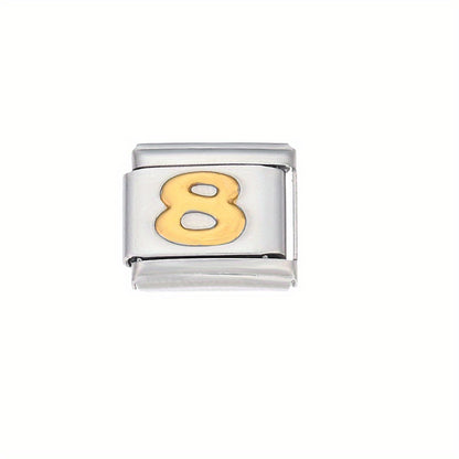 1pc 9x10mm Golden Stainless Steel Number Bead