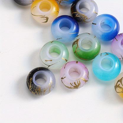 30pcs 9x14mm Golden Line Gradient Acrylic Round Beads