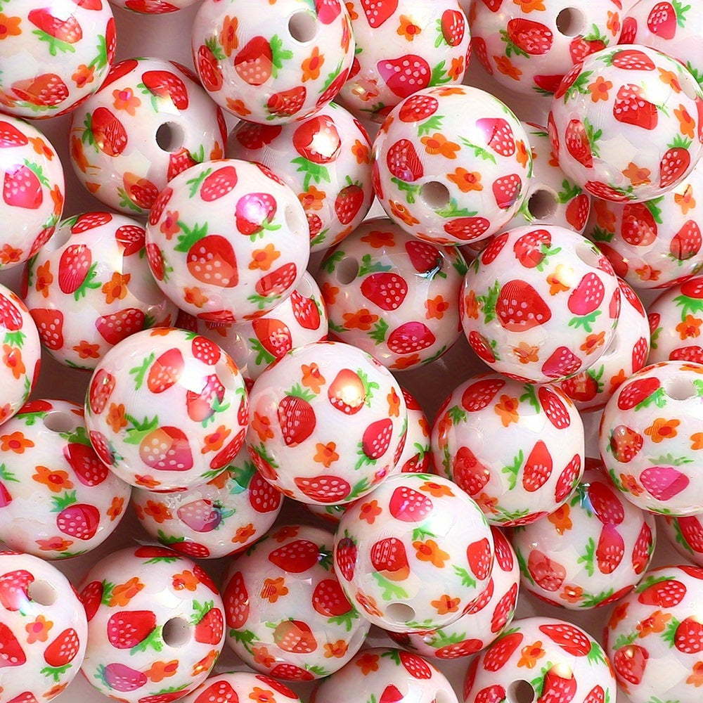 16mm Strawberry Print Resin Beads