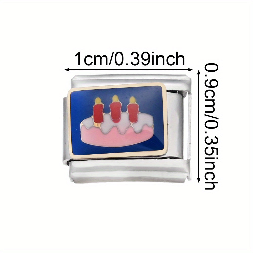 1pc 9x10mm Stainless Steel Birthday Theme Module Charm Bead