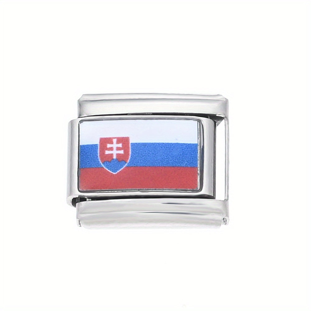 1pc 9x10mm Stainless Steel World Flag Module Charm Bead