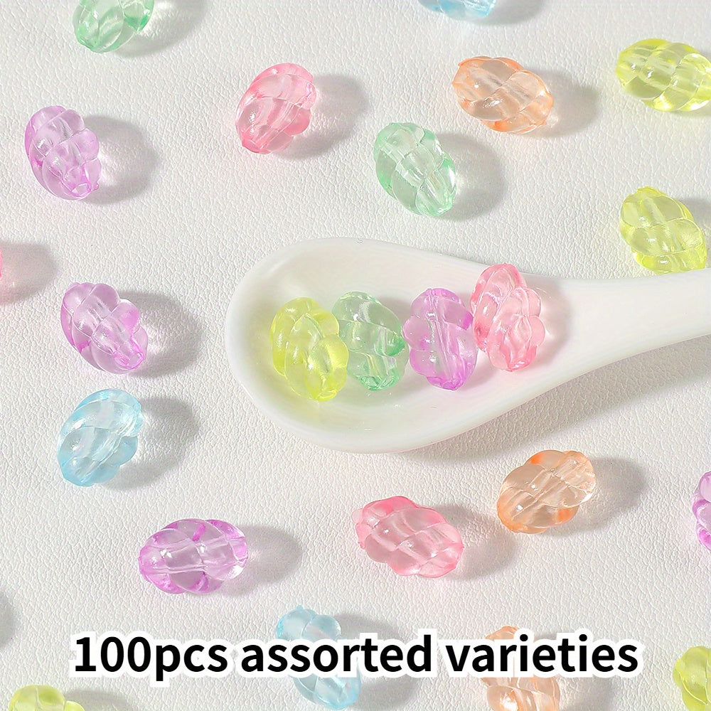 Transparent Mixed Color Twisted Oval Acrylic Beads