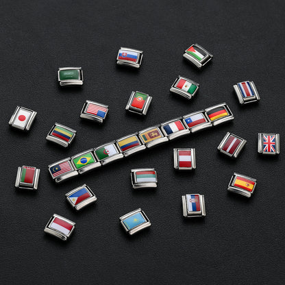 1pc 9x10mm Stainless Steel World Flag Module Charm Bead