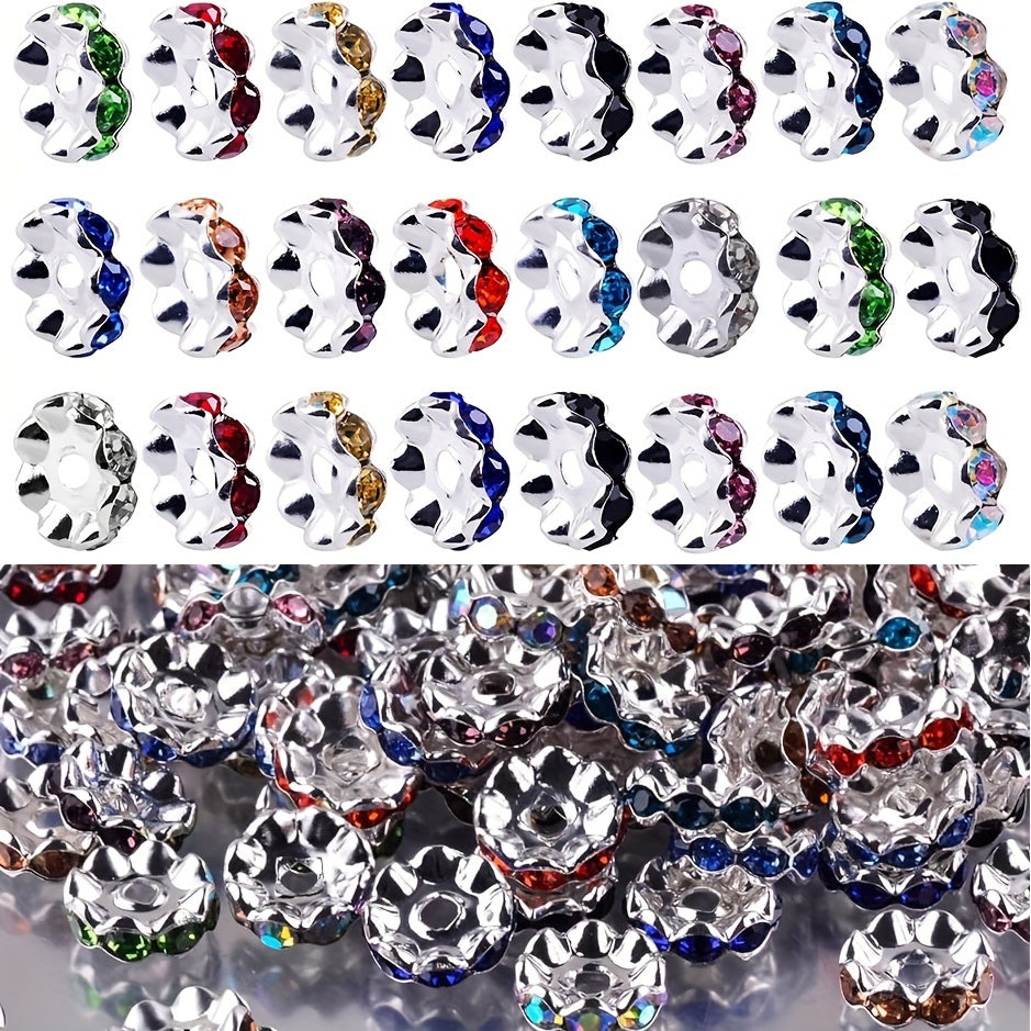 Mixed Rhinestone Glitter Wave Spacer Beads