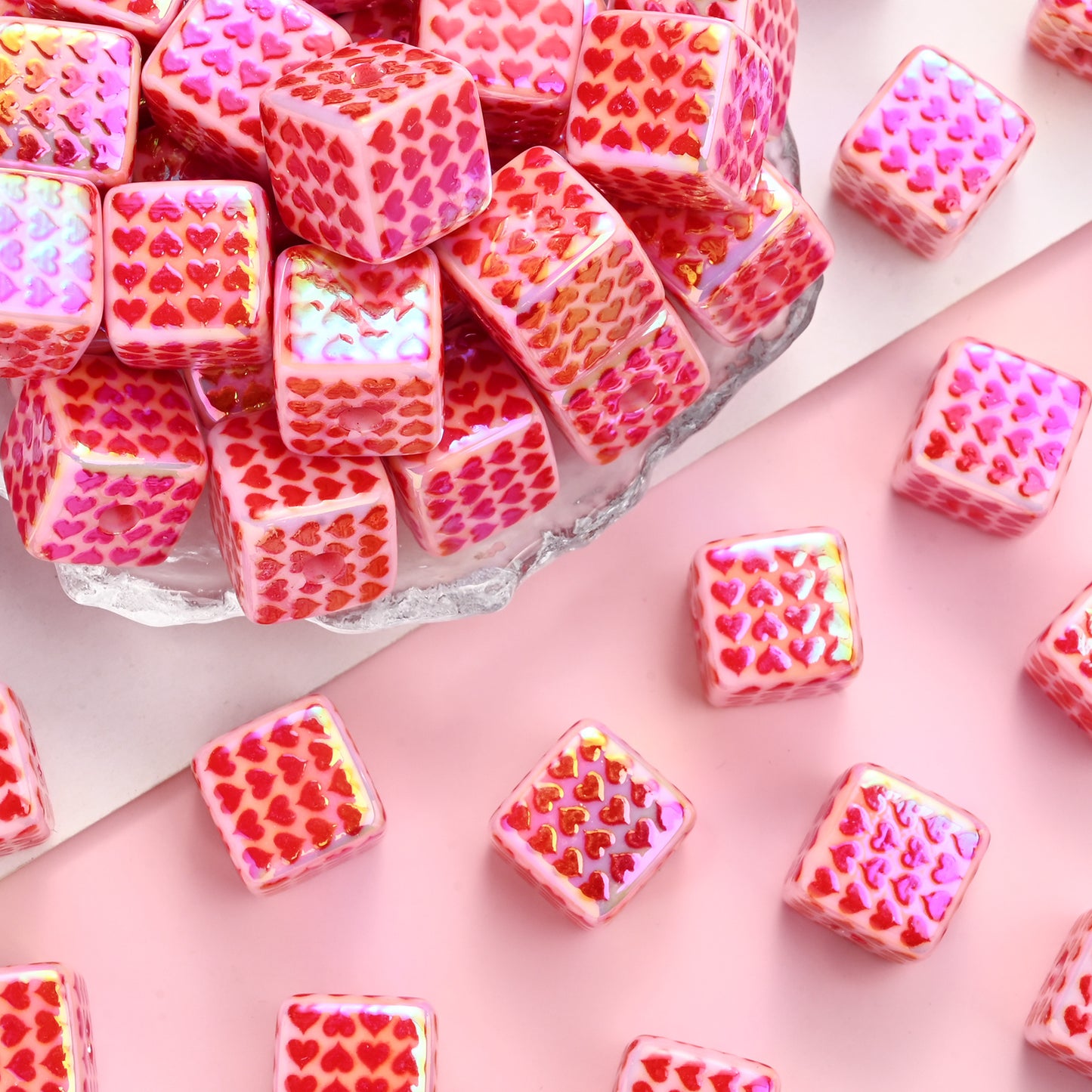 5pcs Red Love Square Heart Acrylic Beads
