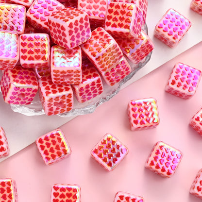 5pcs Red Love Square Heart Acrylic Beads