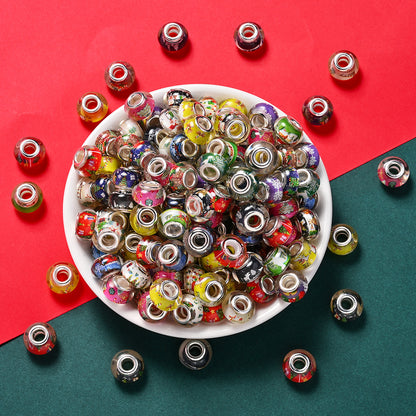 14 × 8mm Christmas Print Acrylic Barrel Spacer Beads, 30pcs
